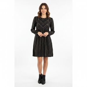Scotch & Soda Striped Long Sleeve Dress Size 14 Black With Gold And Silver